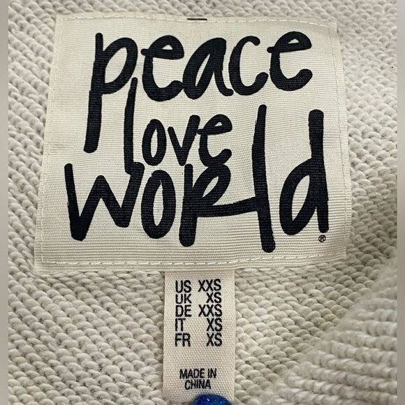 Peace Love World White/Gray Chic Denim Jacket Puff Gray Sleeve Oversized SZ XXS - Picture 2 of 16